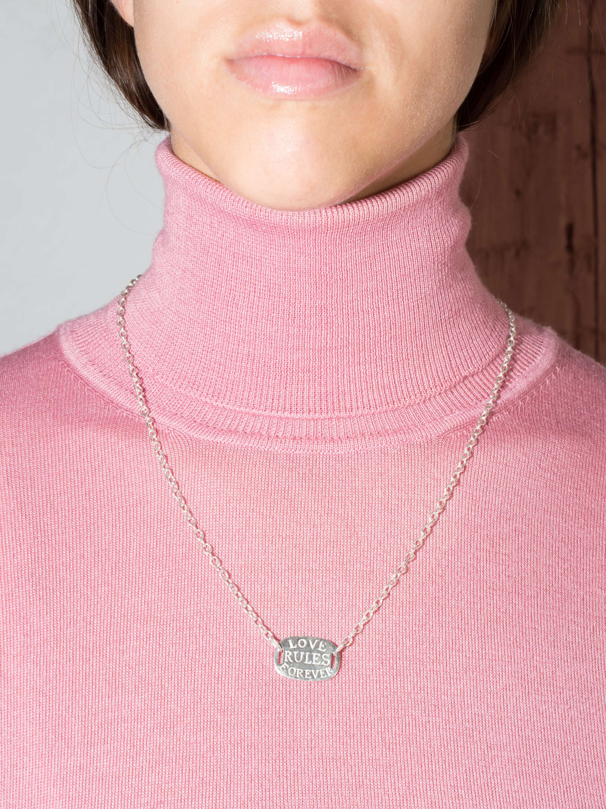 love rules forever tag necklace 