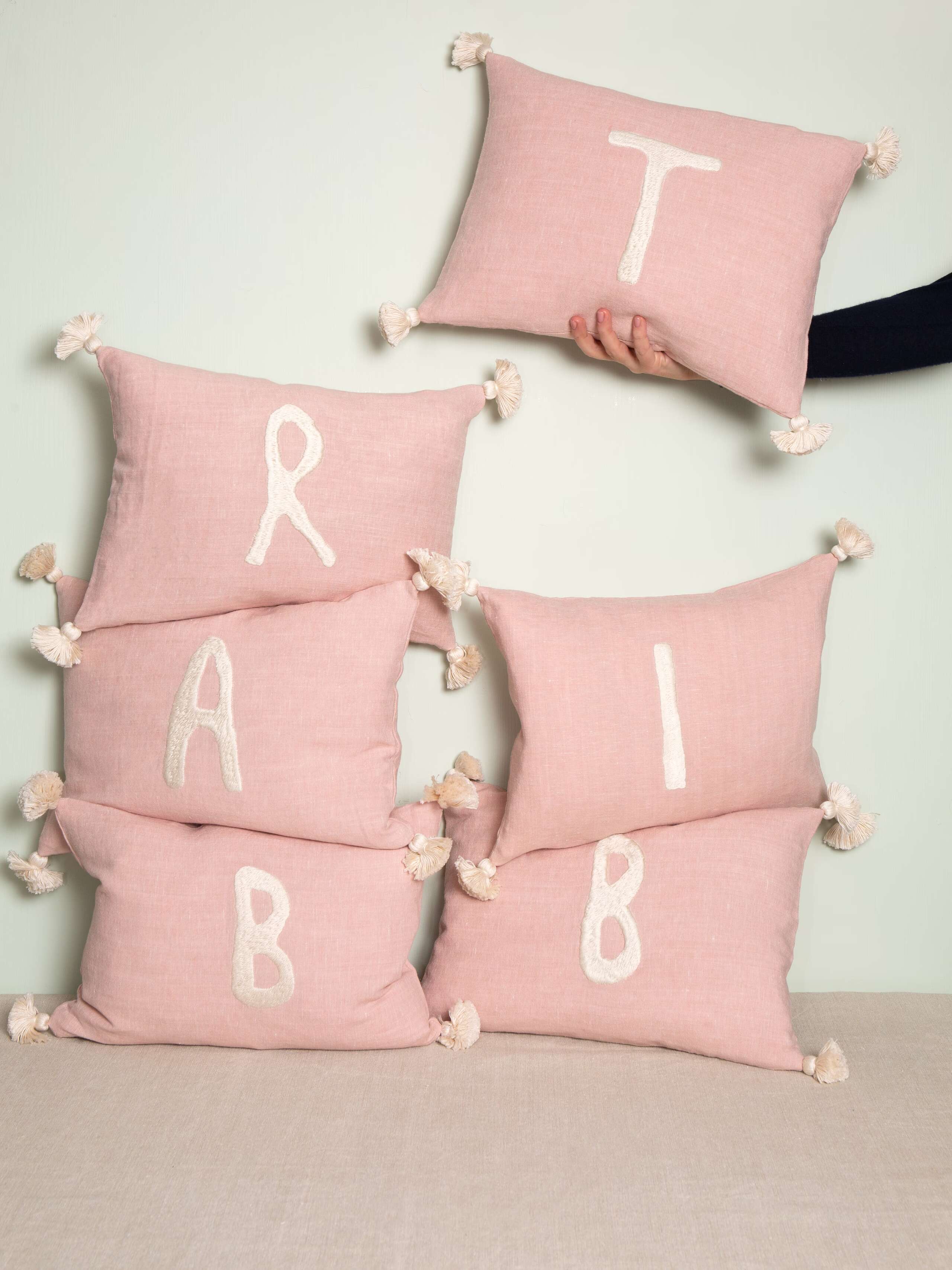 linen pillow alphabet