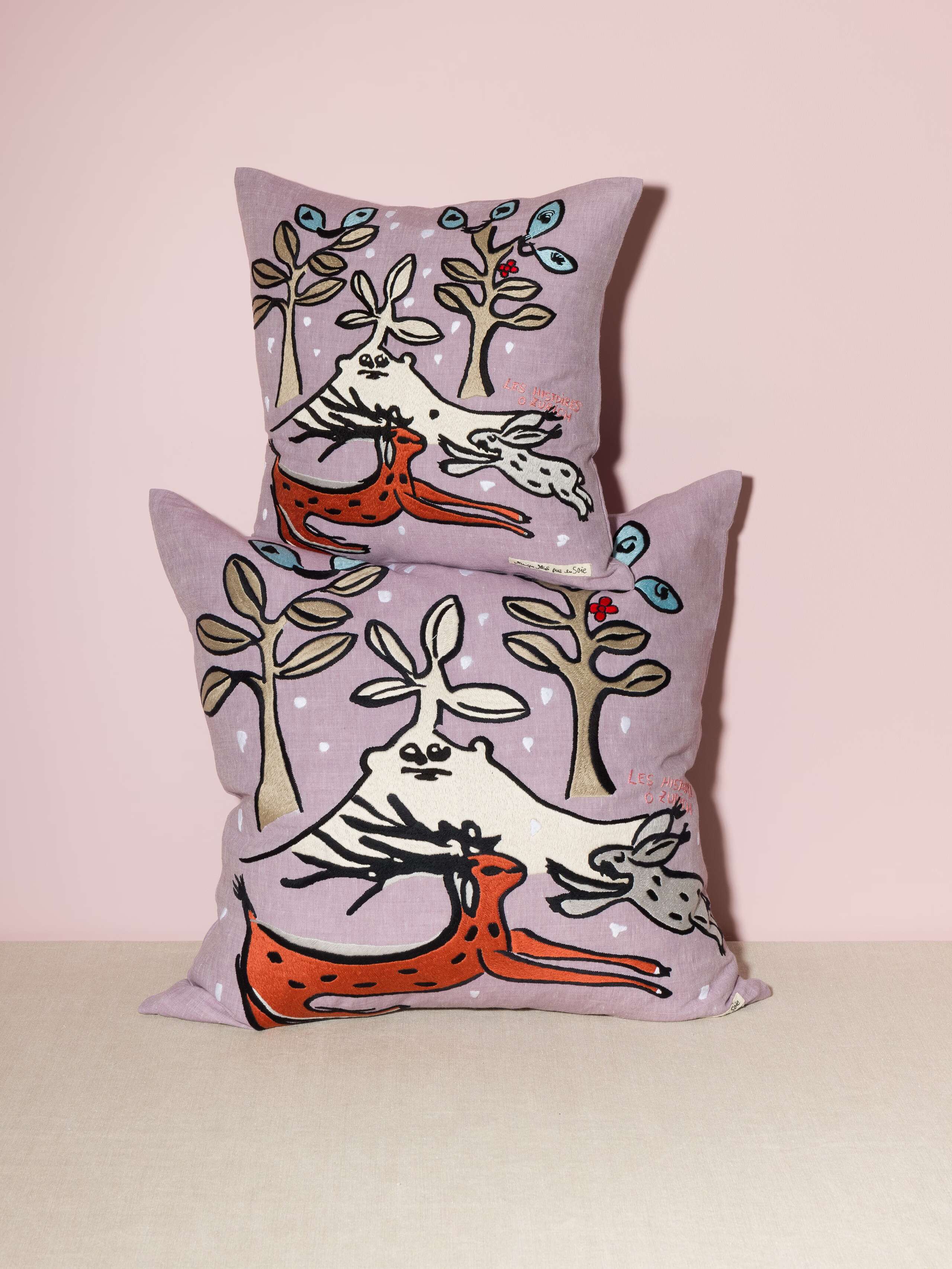L'Histoire Zurich pillow cover Lavender linen embroidered