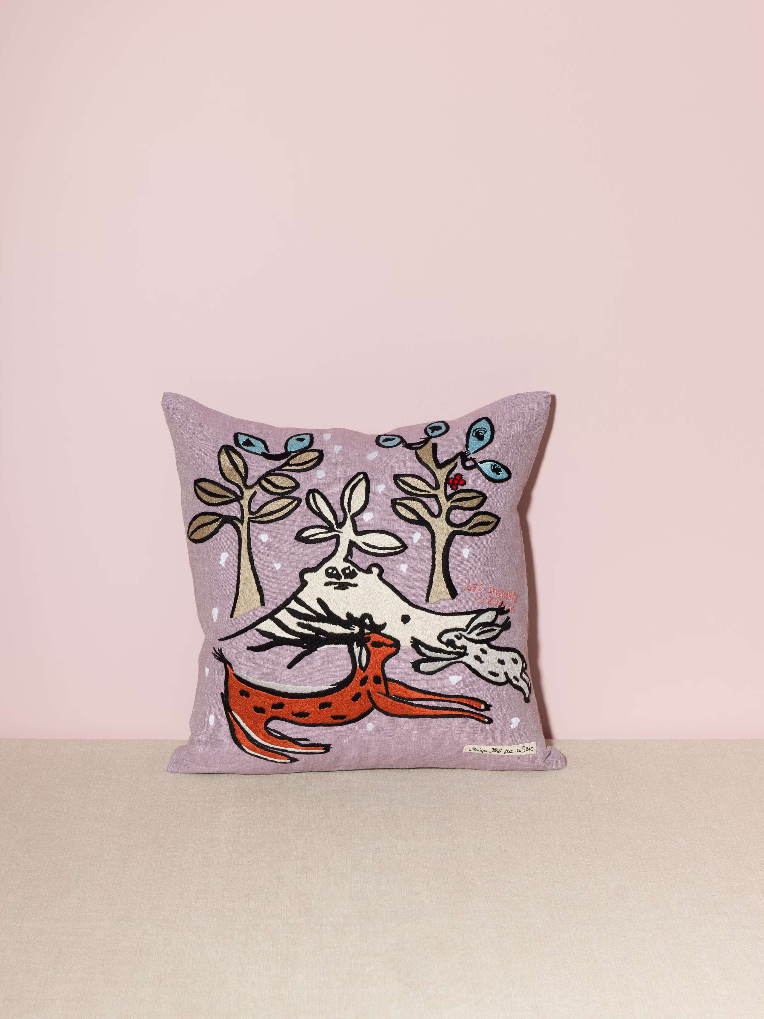 L'Histoire Zurich pillow cover Lavender linen embroidered