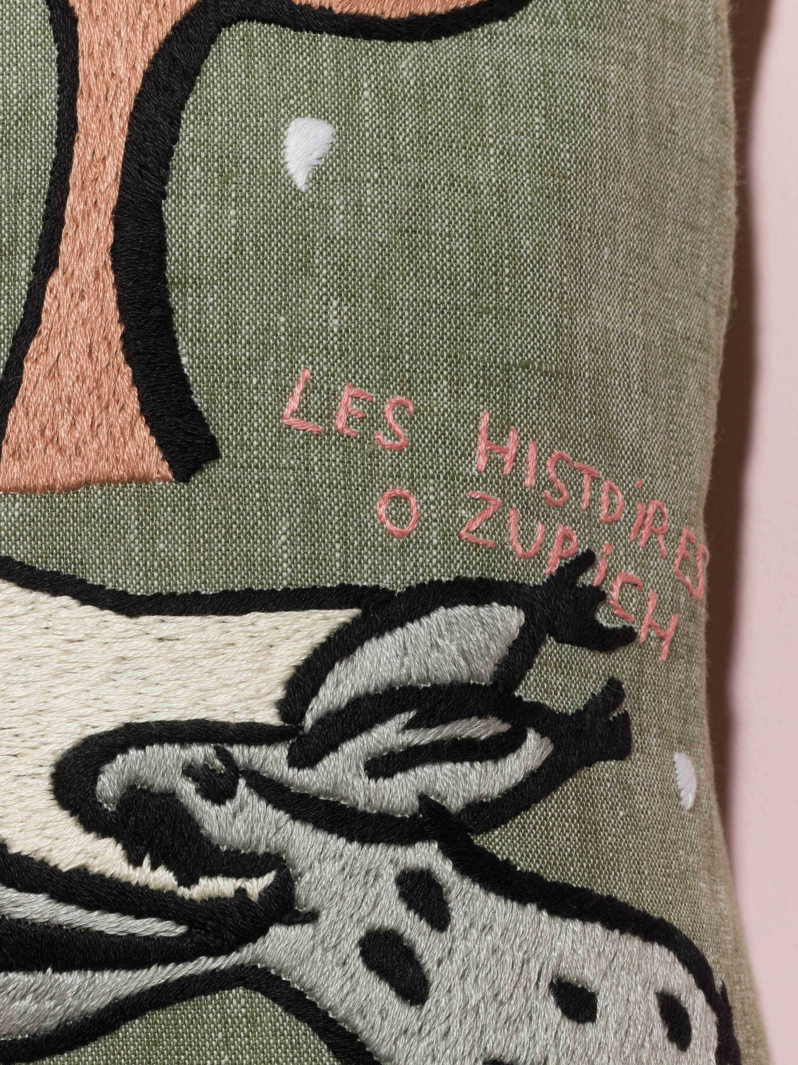 L'Histoire Zurich pillow cover Forest Green linen embroidered