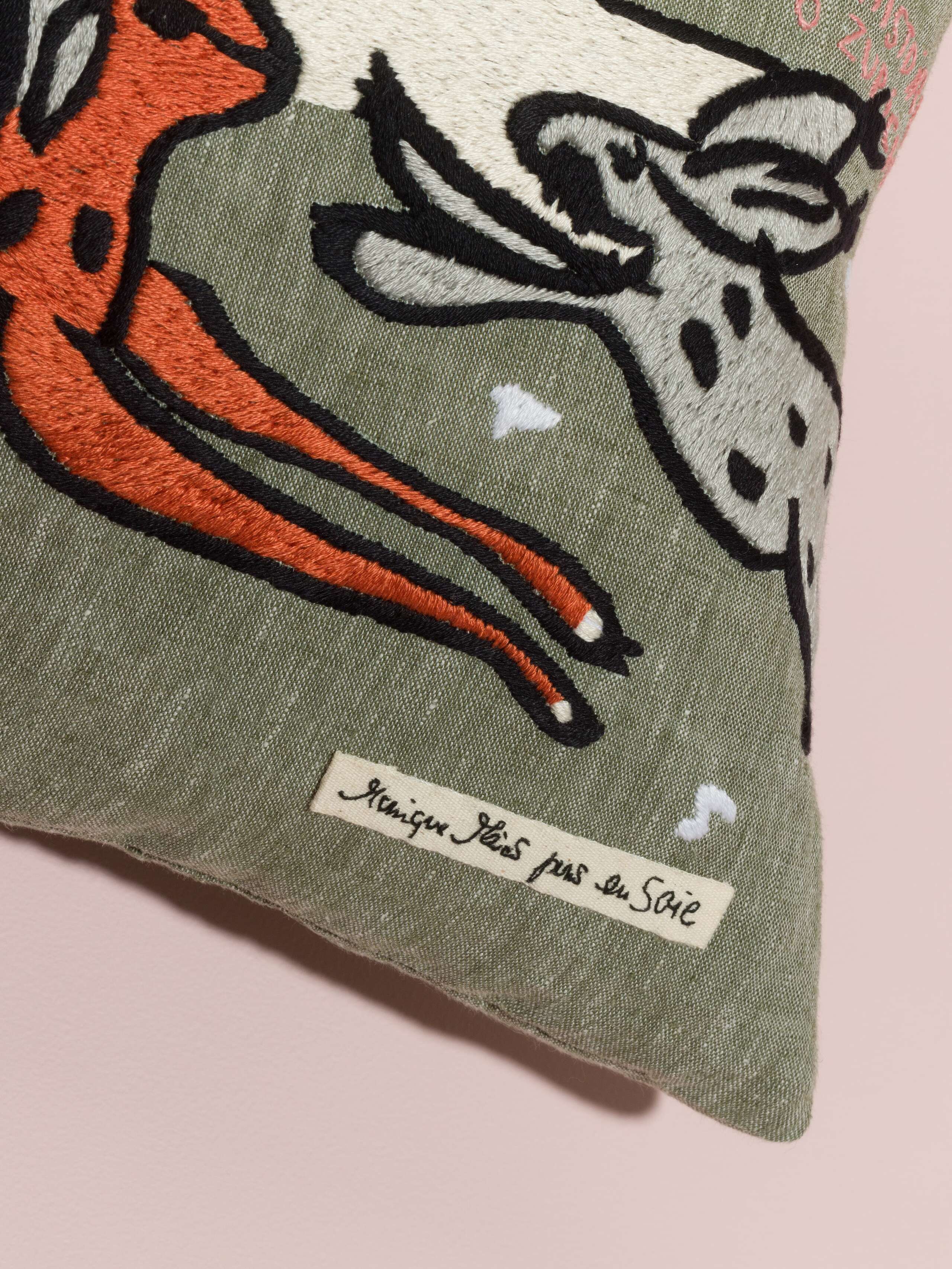L'Histoire Zurich pillow cover Forest Green linen embroidered