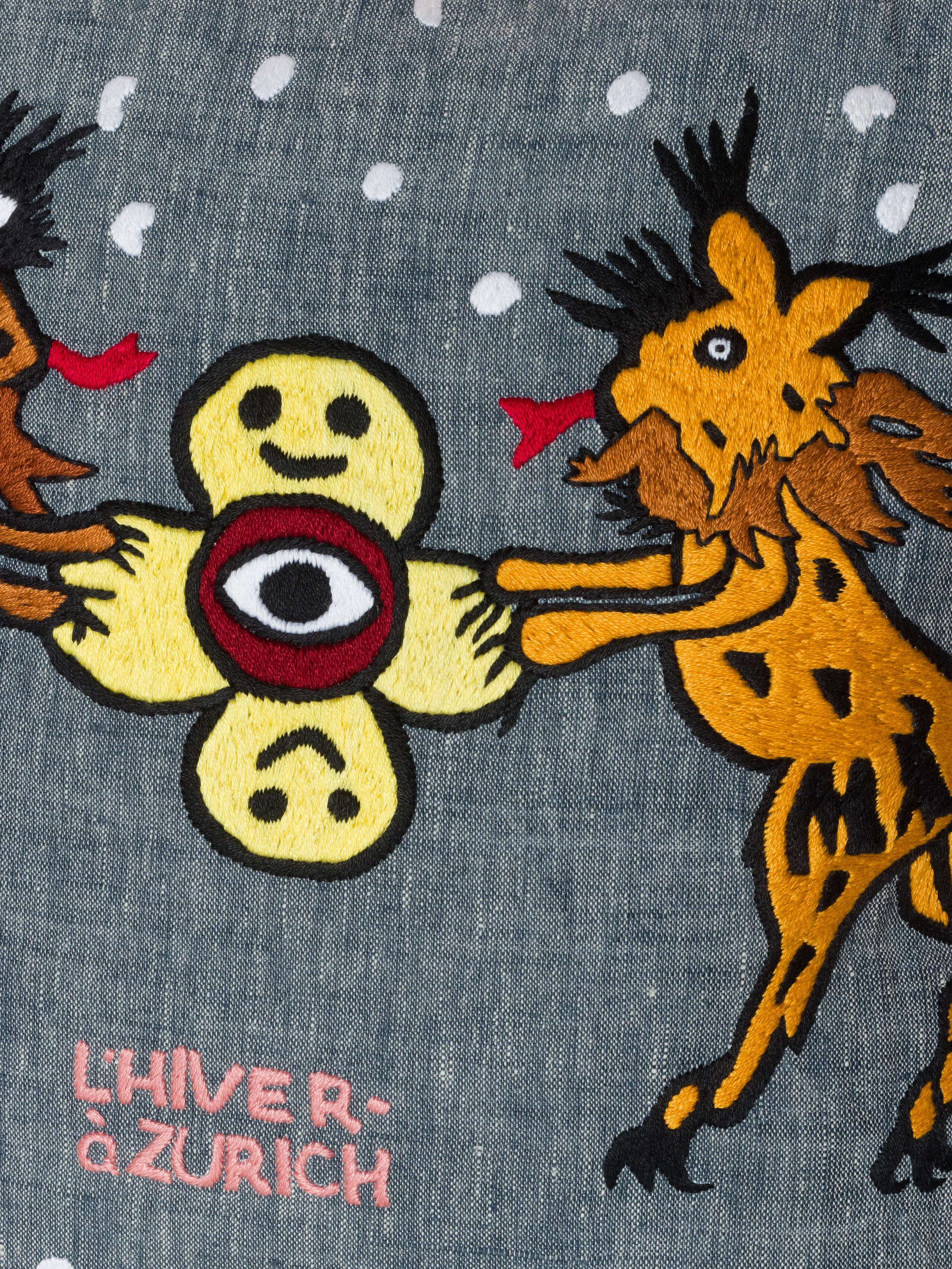 L'Hiver à Zurich pillow cover Navy linen embroidered