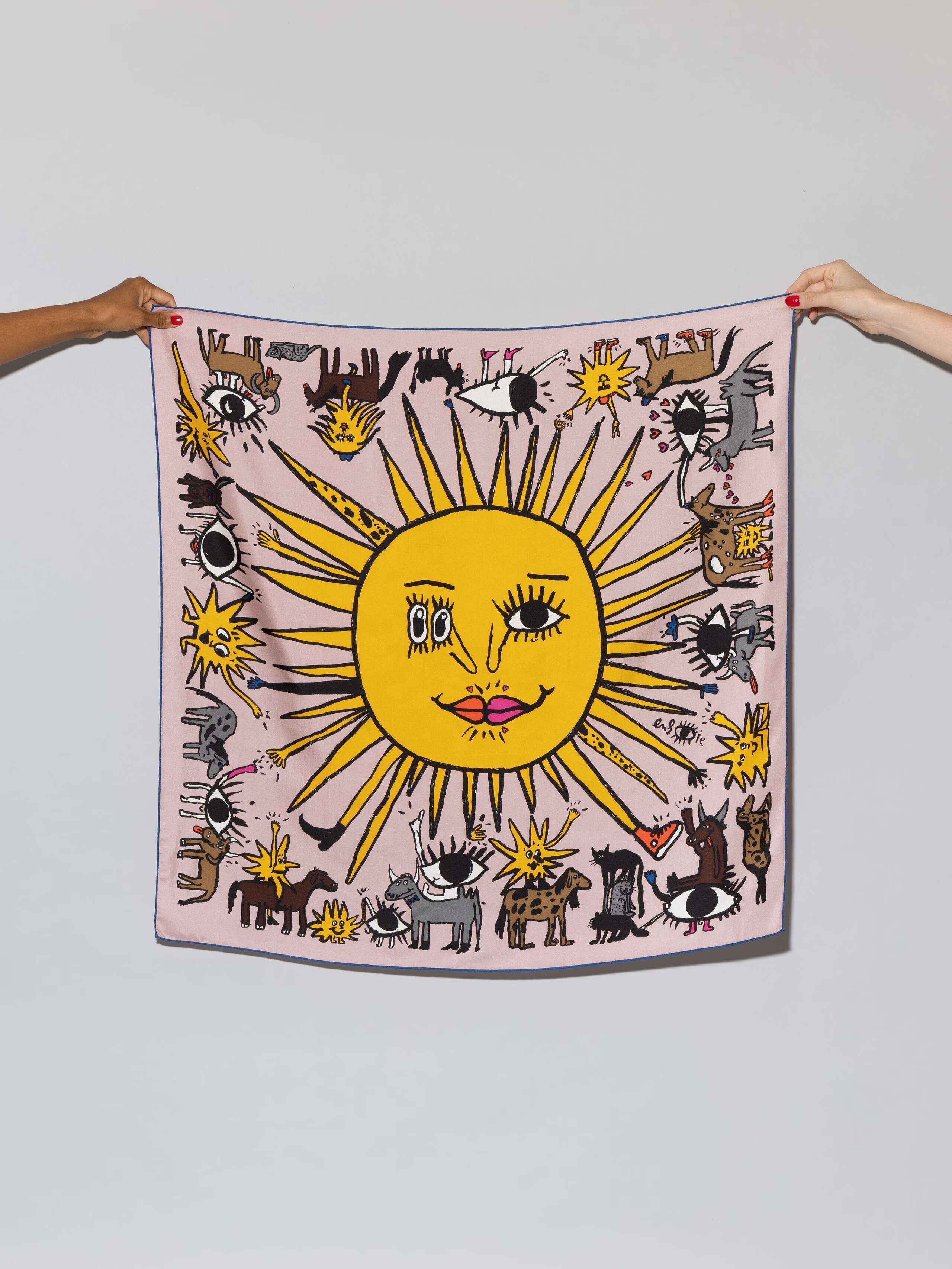 ensoie silk foulard in rose pink with ojo de agua sun signature print packshot