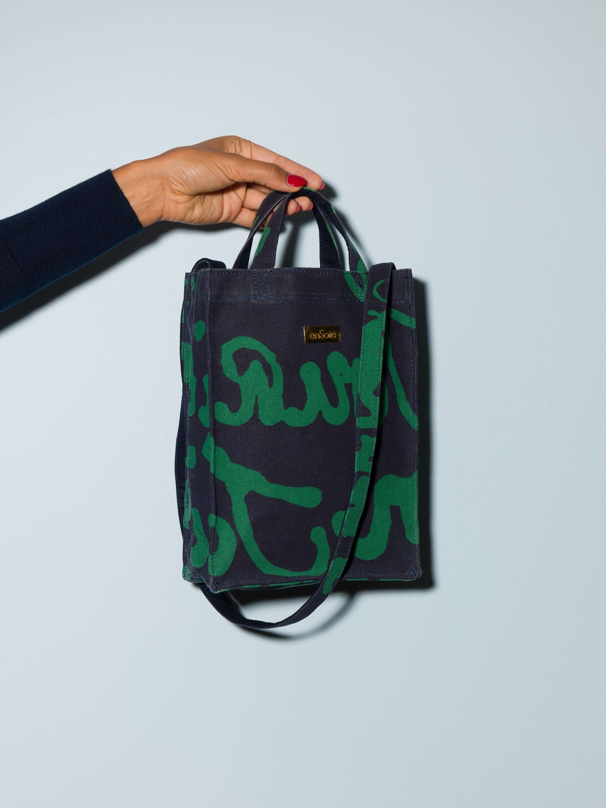 Proverb cabas shopper bag navy green printed