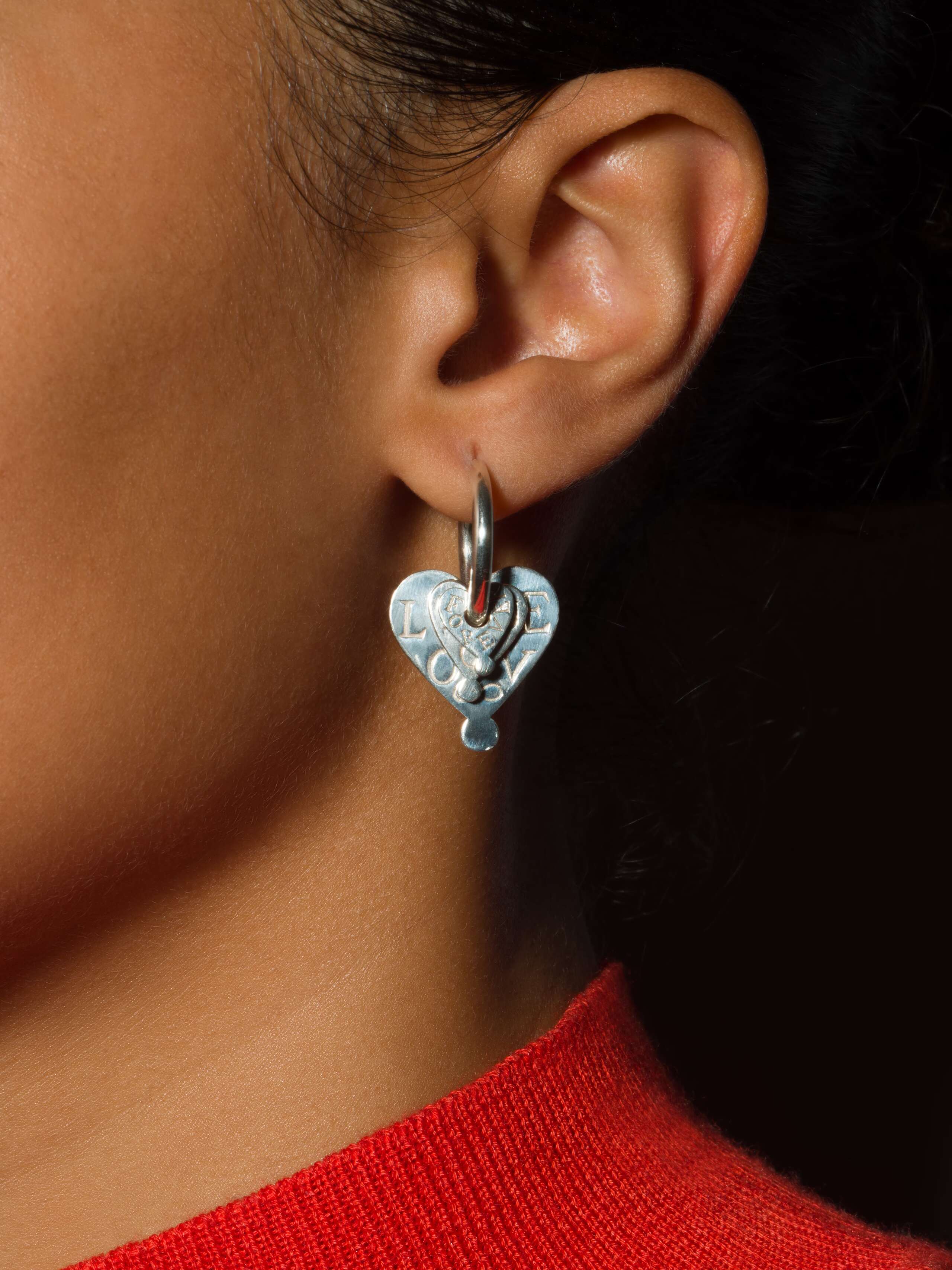 Heart tag creole pendant sterling silver