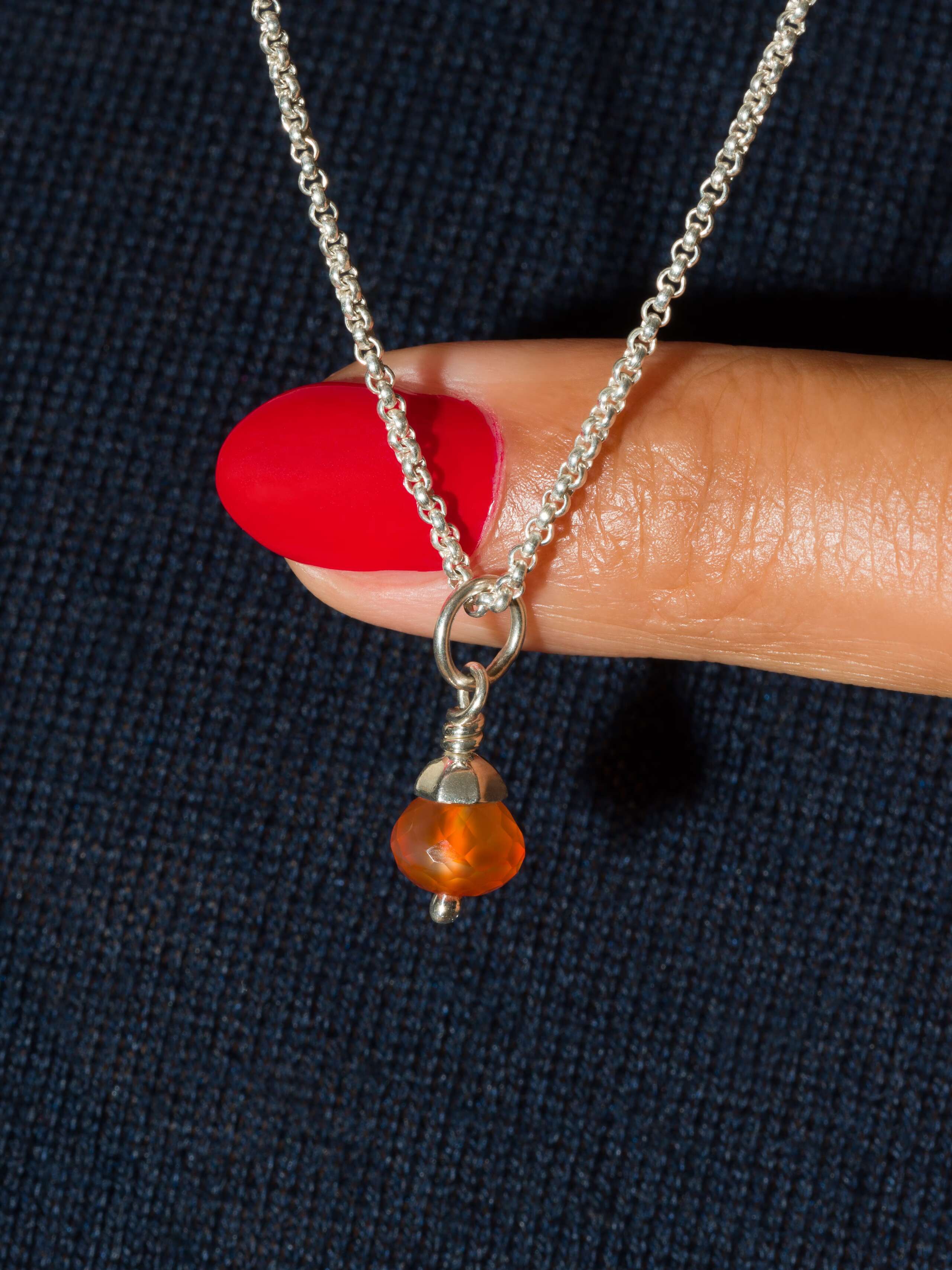 Micro stone pendant Carnelian orange silver