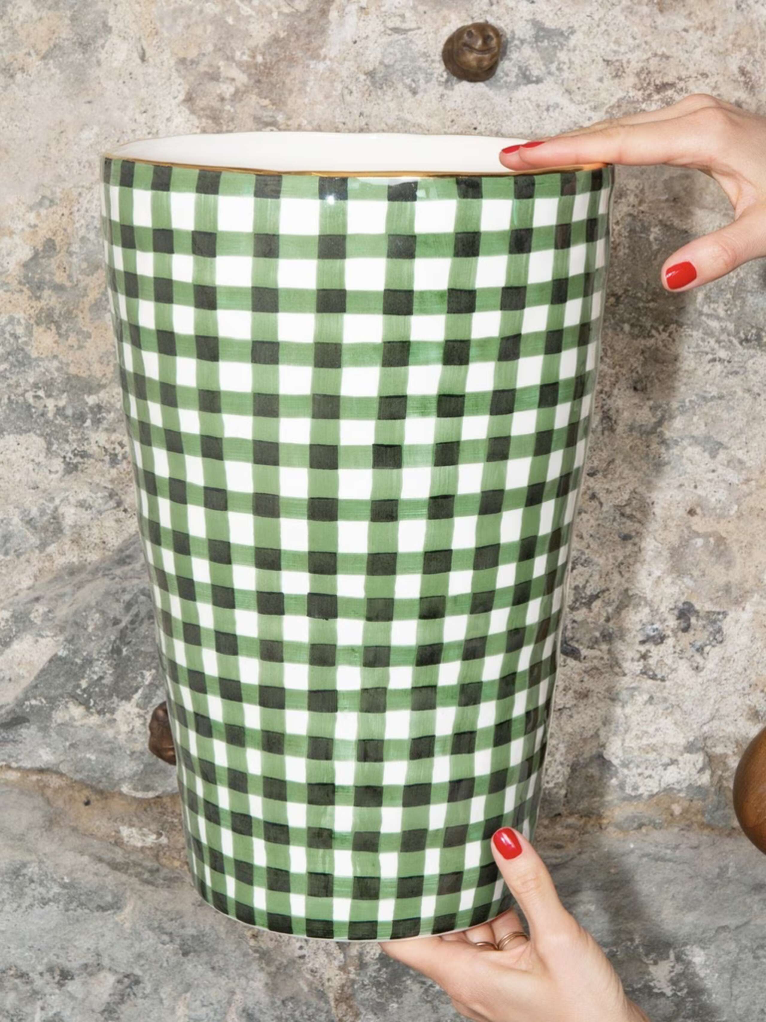 enSoie classic medium vase vichy Linden Green