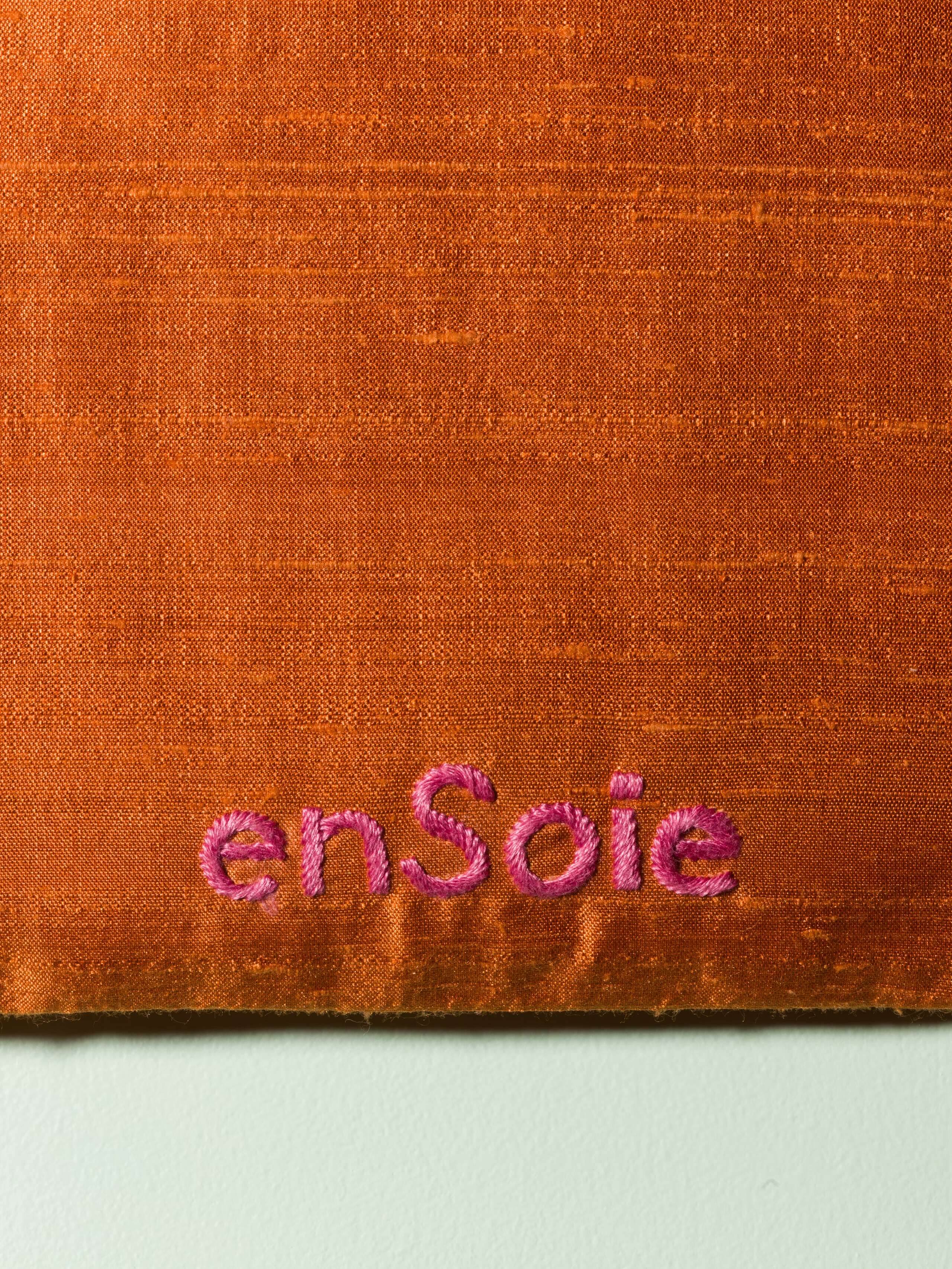 Beautiful silk clutch, Love rules forever embroidery enSoie embroidery, pink with orange silk