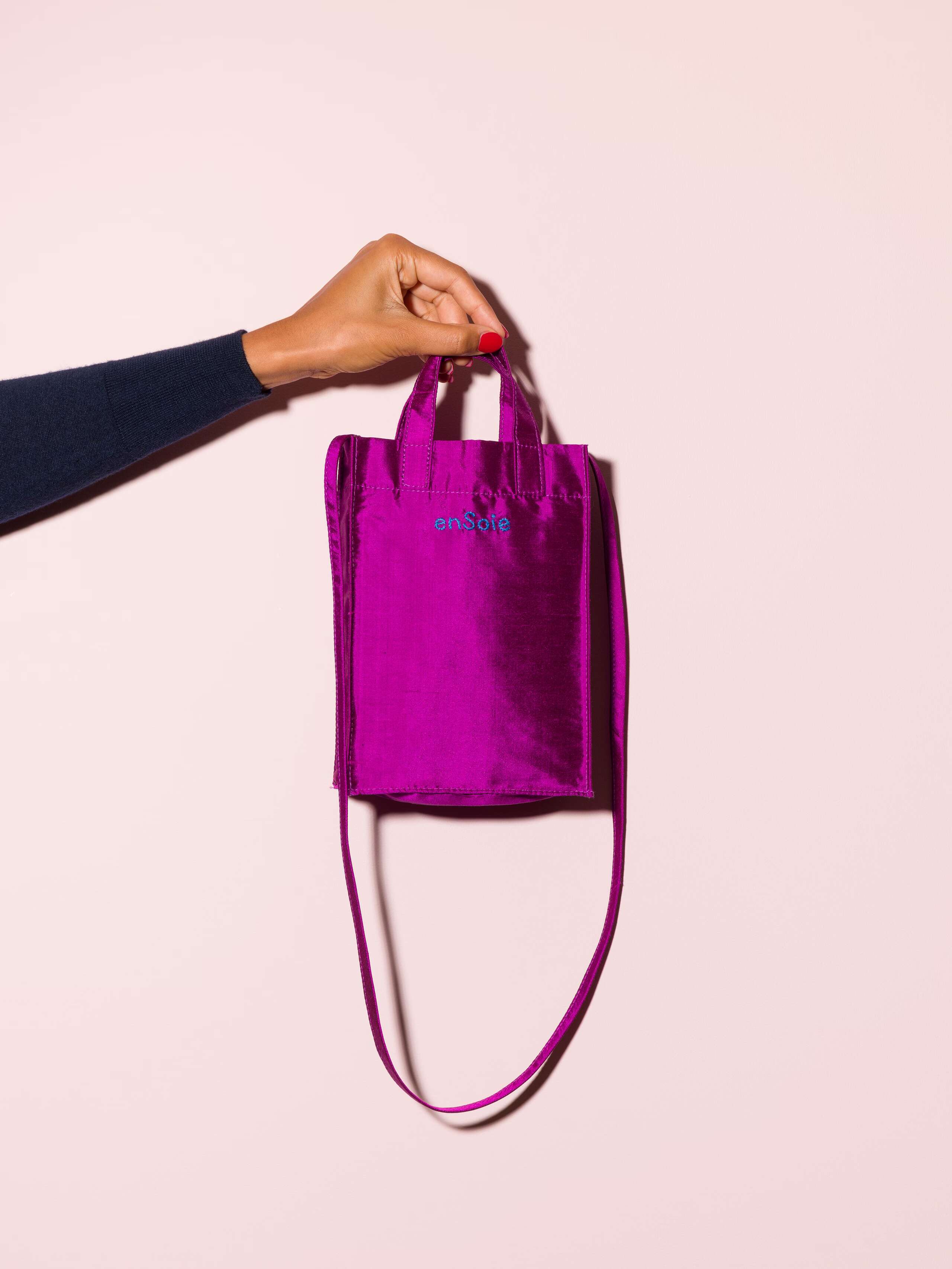 Cabas bag micro doupion silk embroidered handbag
