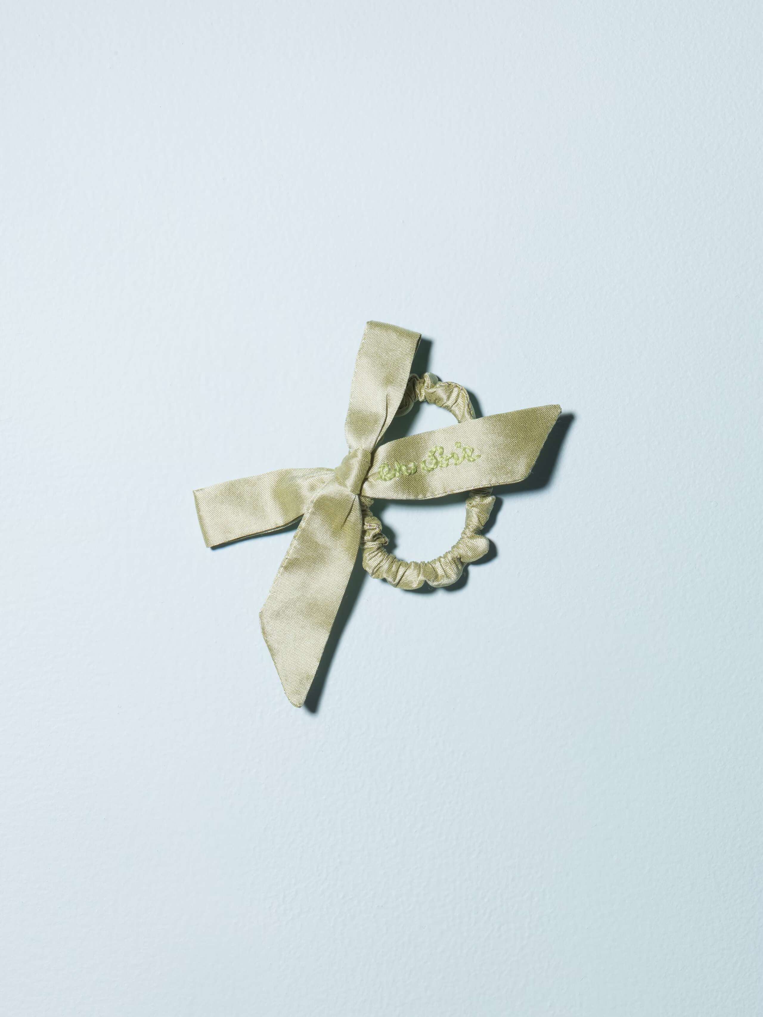 Pistachio silk hair tie with a cute bow