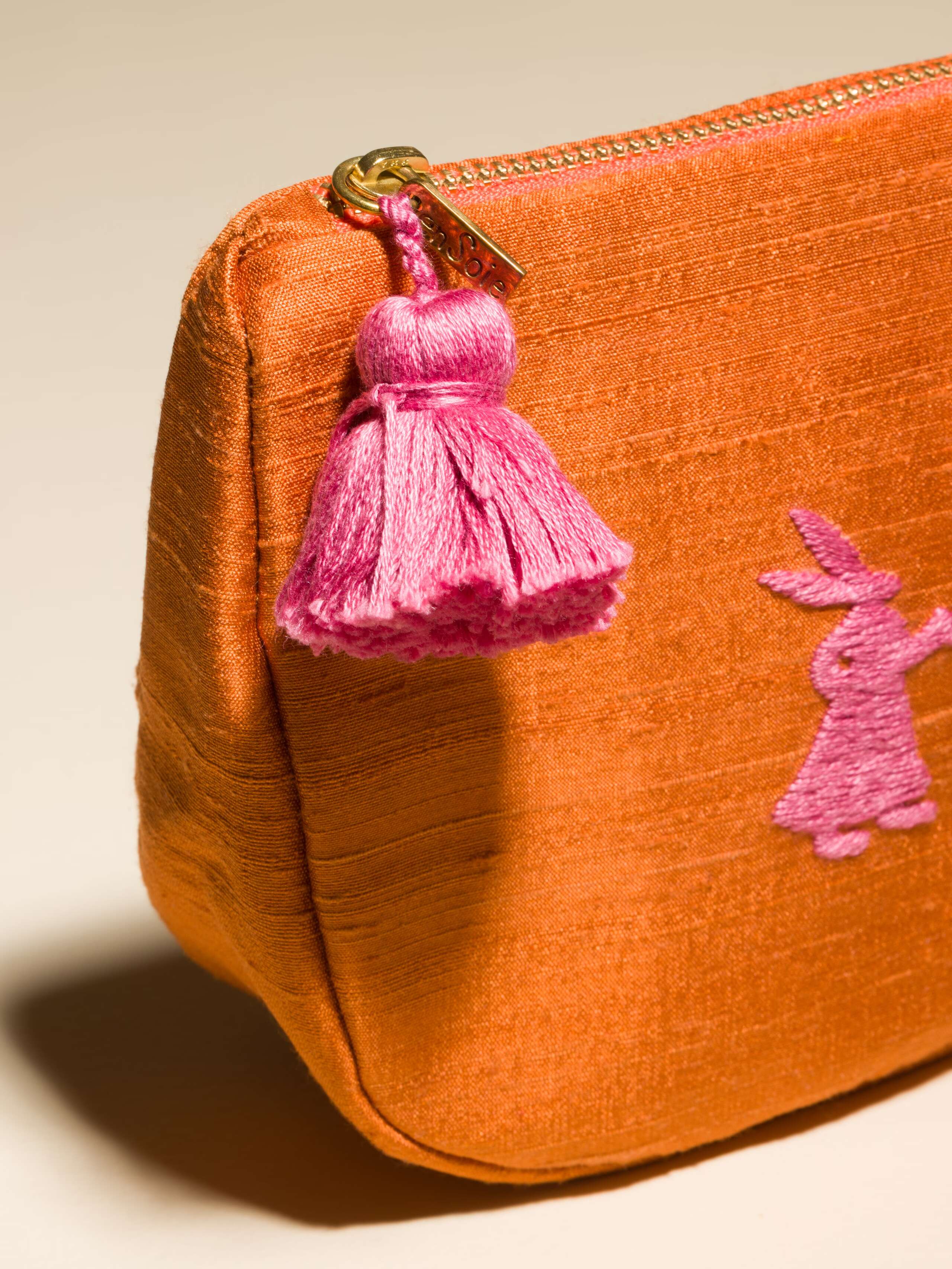 Stella bag doupion silk toiletry case clutch embroidered light orange
