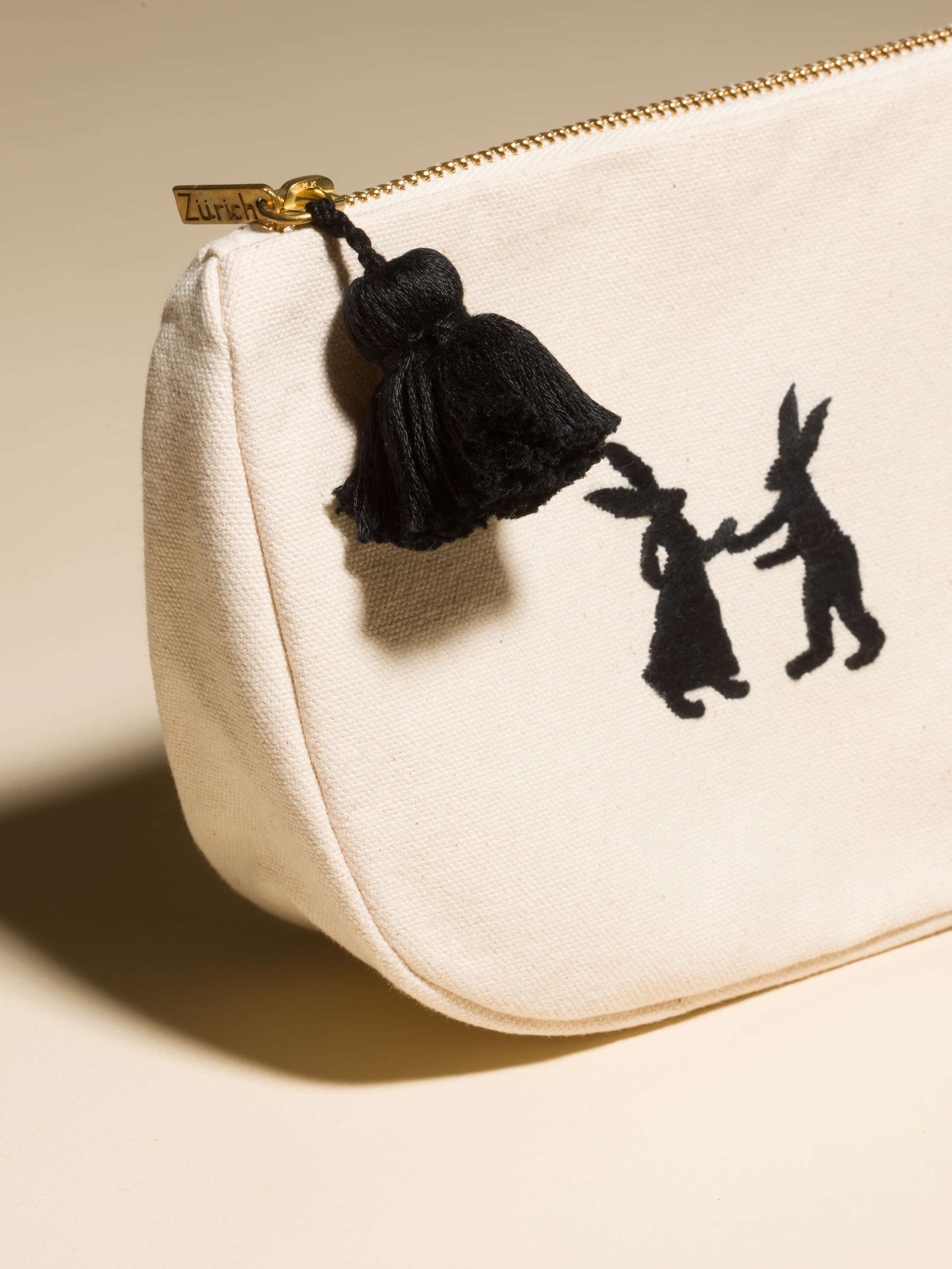 Stella toiletry bag cotton canvas embroidered rabbits black