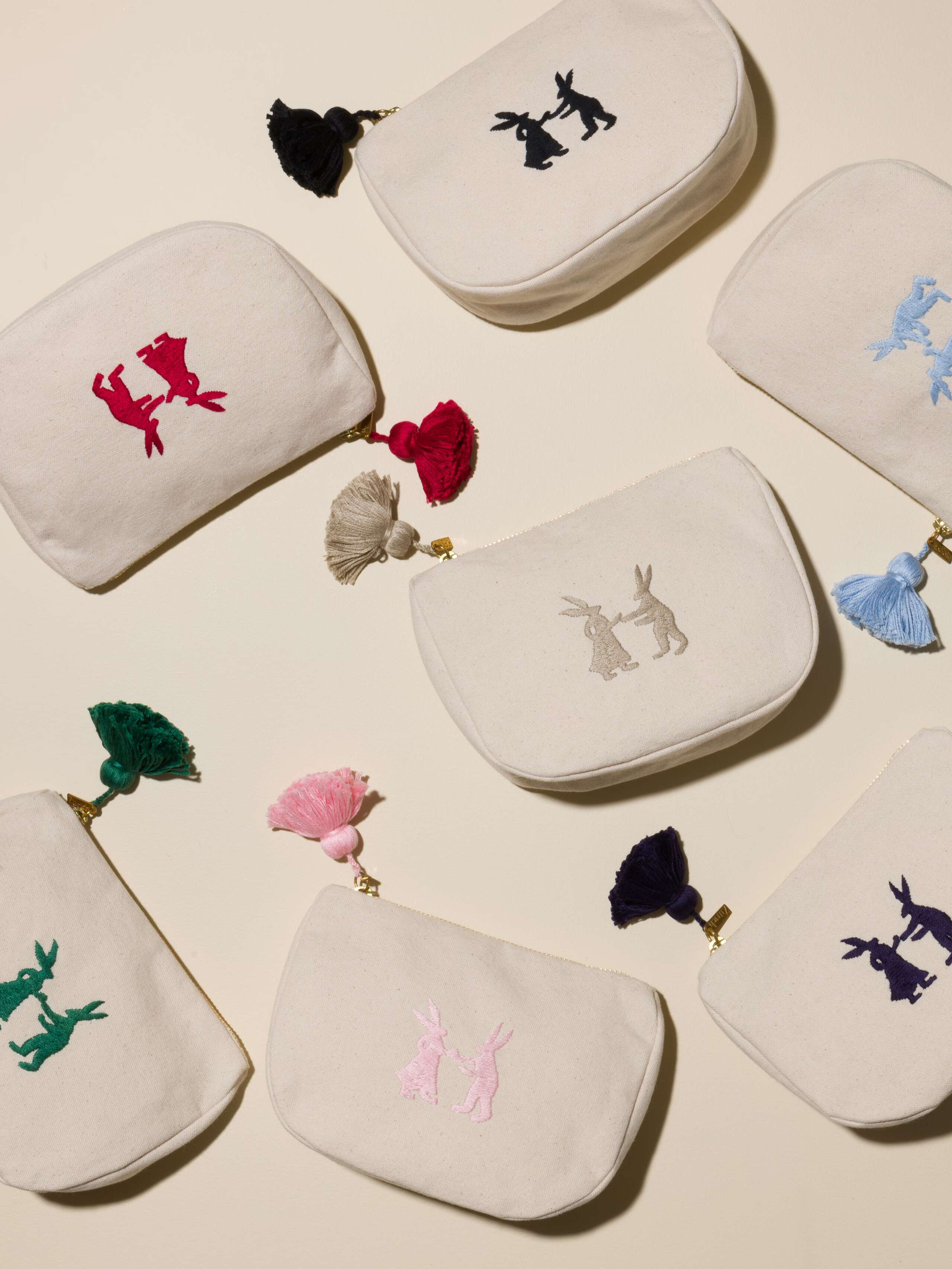 Stella toiletry bag cotton canvas embroidered rabbits classic colours