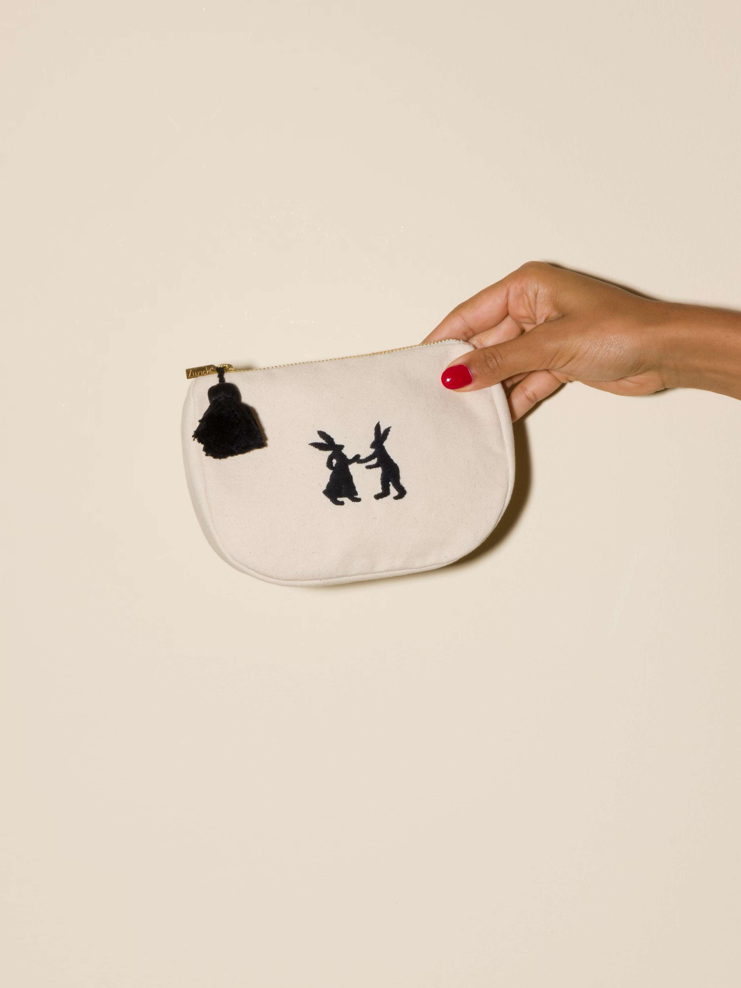 Stella toiletry bag cotton canvas embroidered rabbits navy
