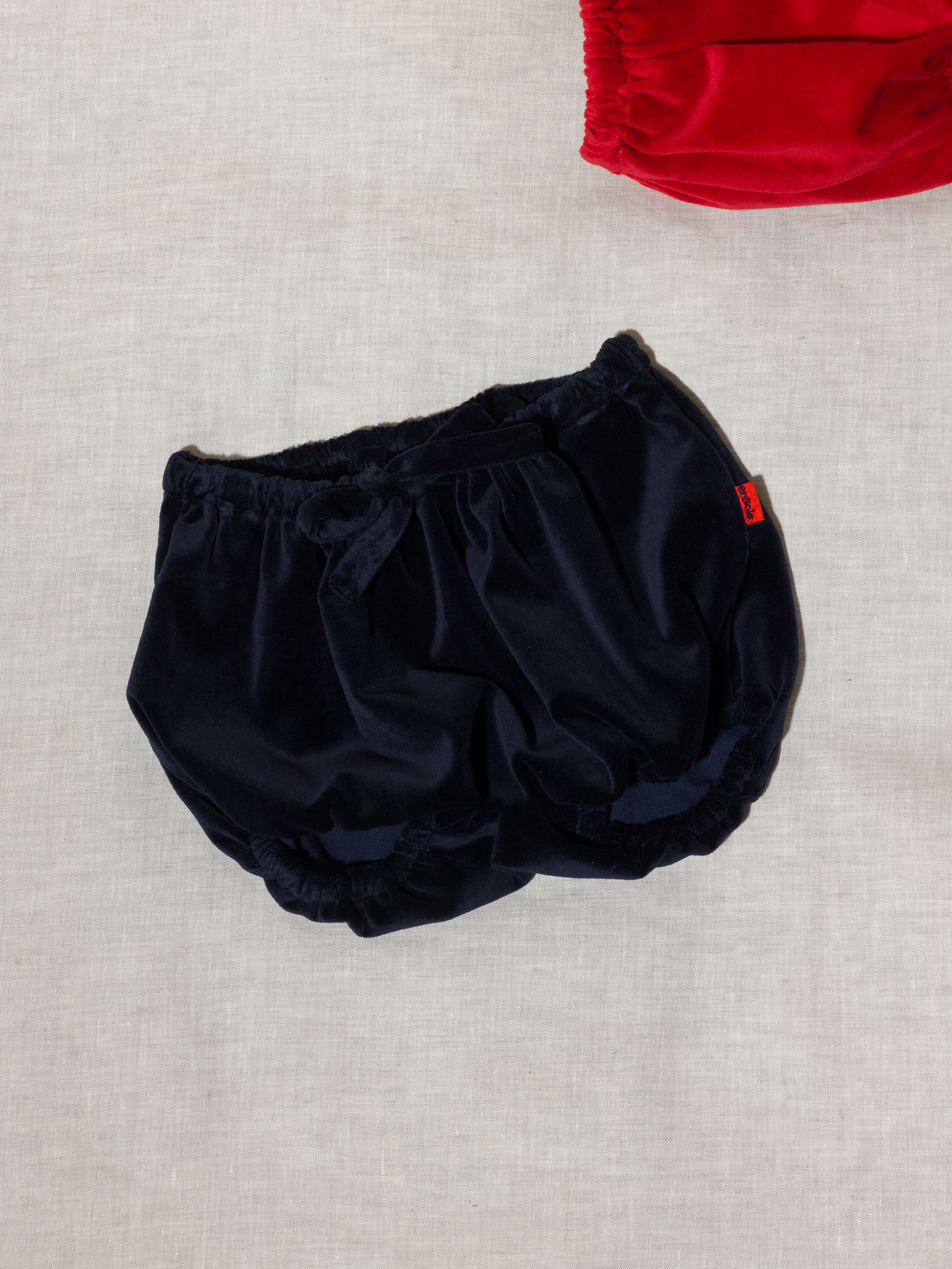 Beautiful cotton velvet bloomers in dark navy handmade in Zurich