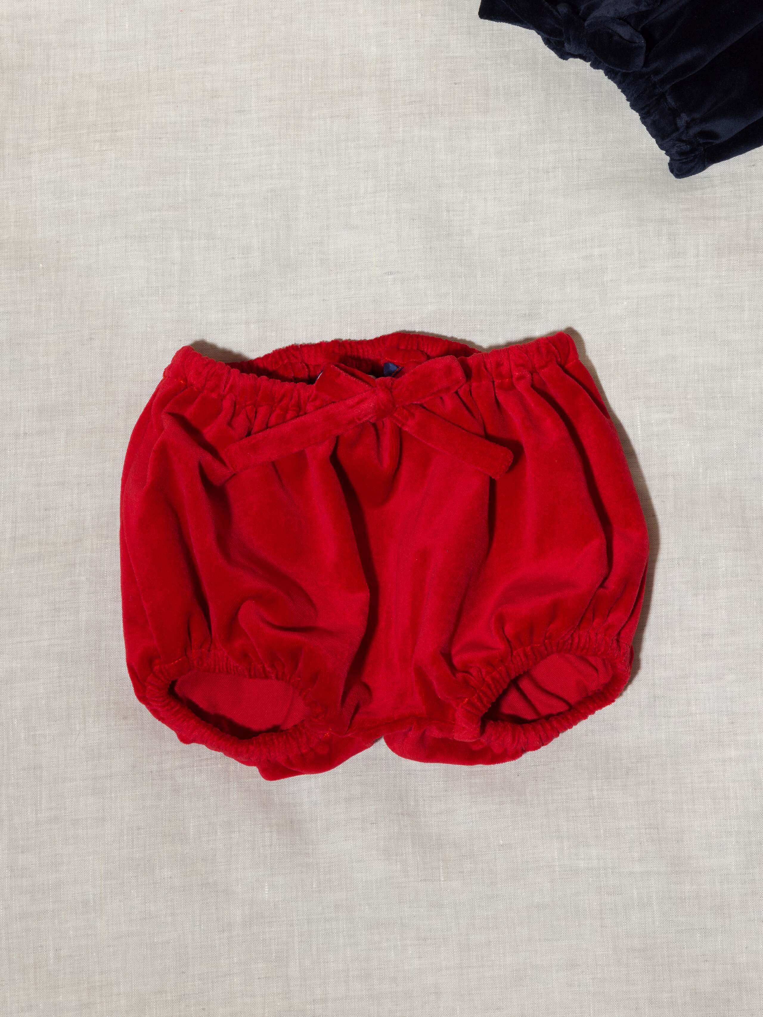 Beautiful cotton velvet bloomers in red handmade in Zurich