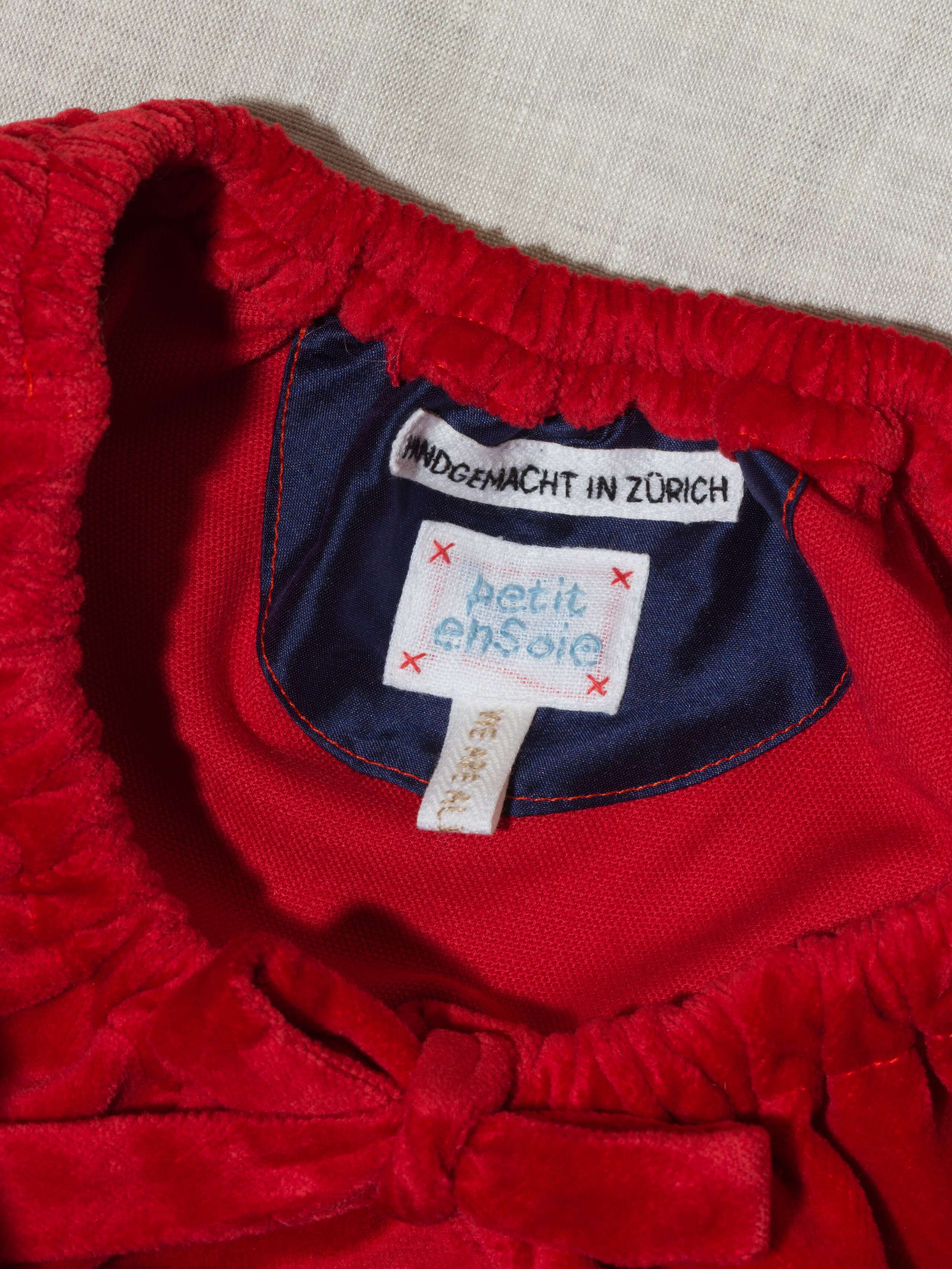 Beautiful cotton velvet bloomers in red handmade in Zurich