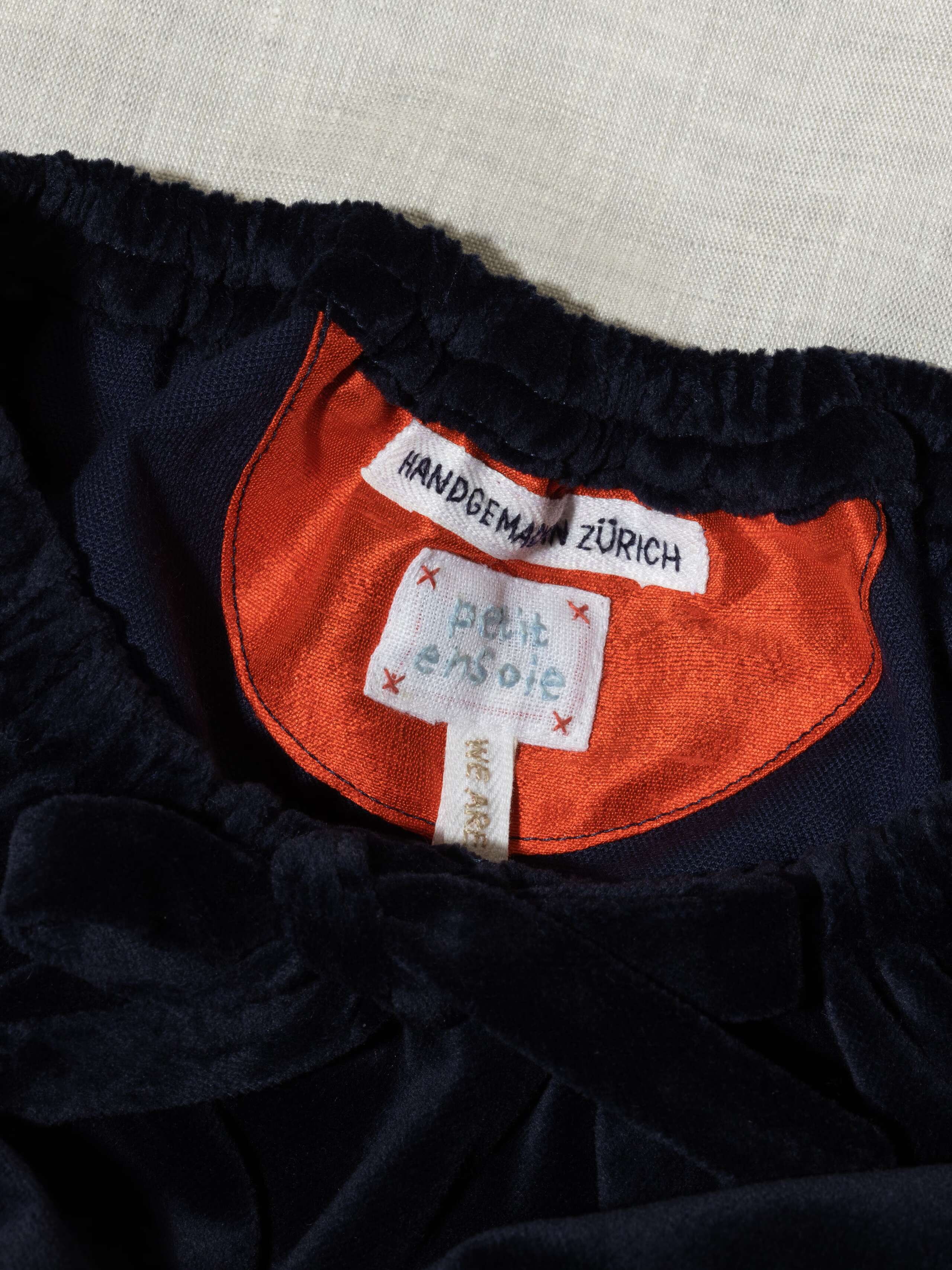 Beautiful cotton velvet bloomers in dark navy handmade in Zurich