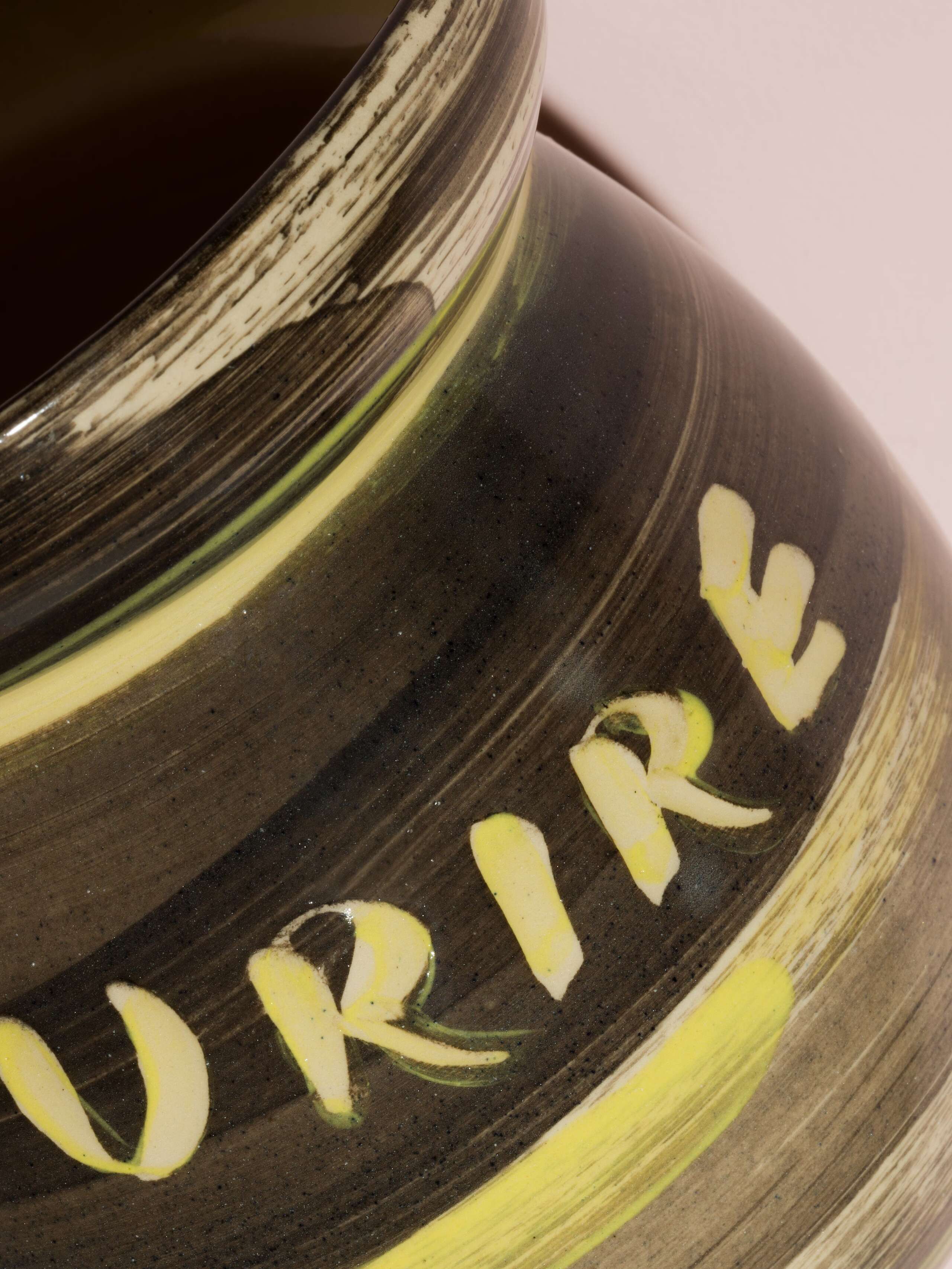 Sourire deatil of a unique vase hand printed made in Switzerland 