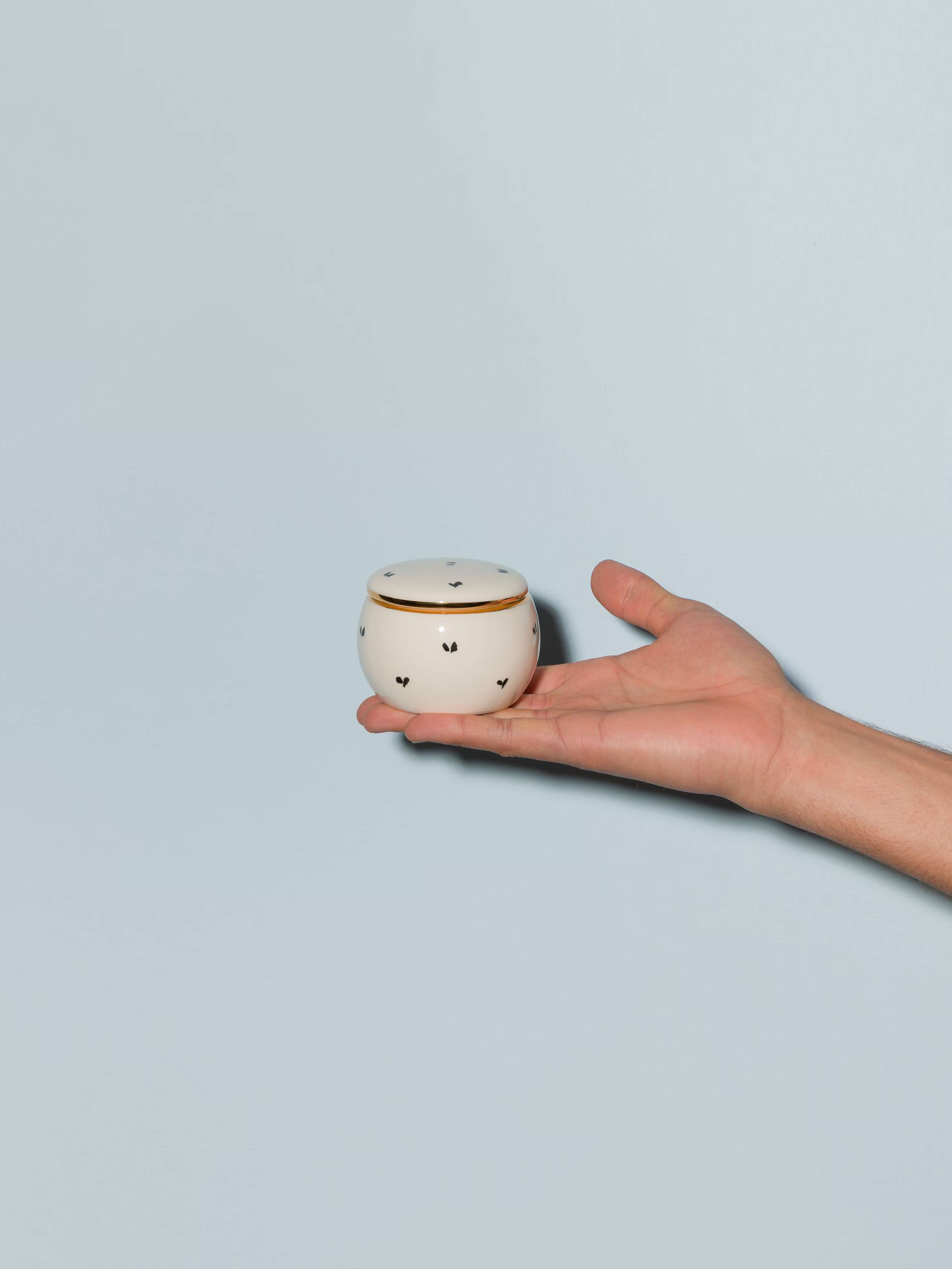Picture of a cute small sugar bowl featuring a nice ermine pattern