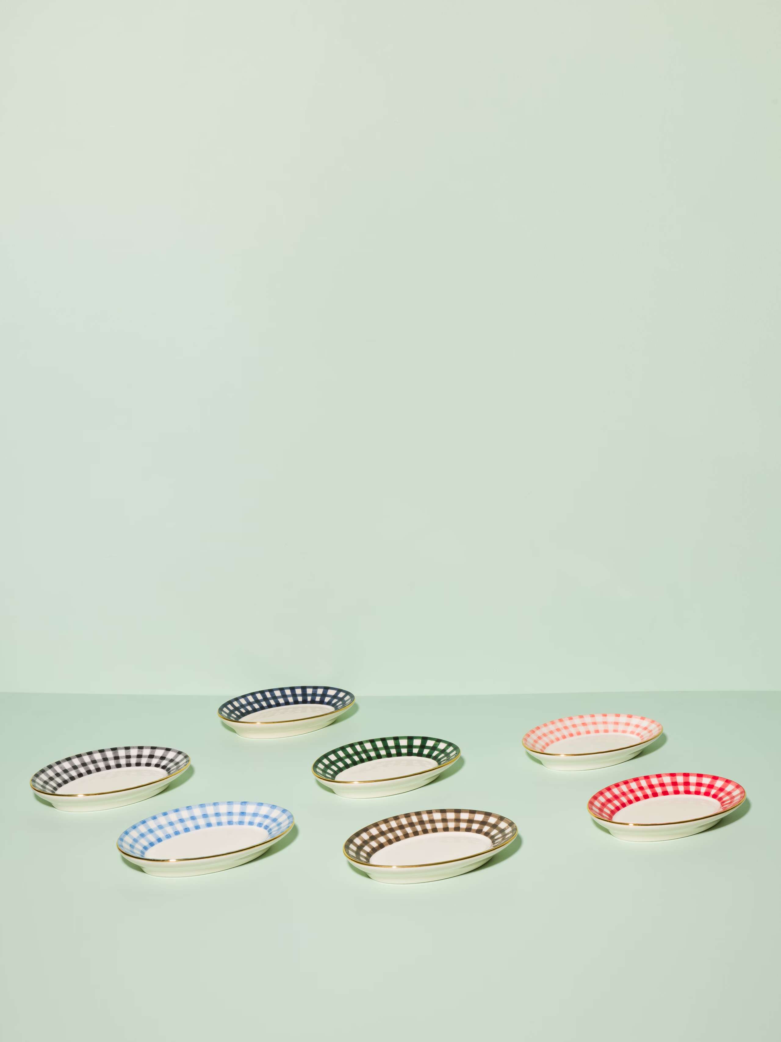 Picture of beautiful handmade tapas plates featuring a classic vichy check pattern