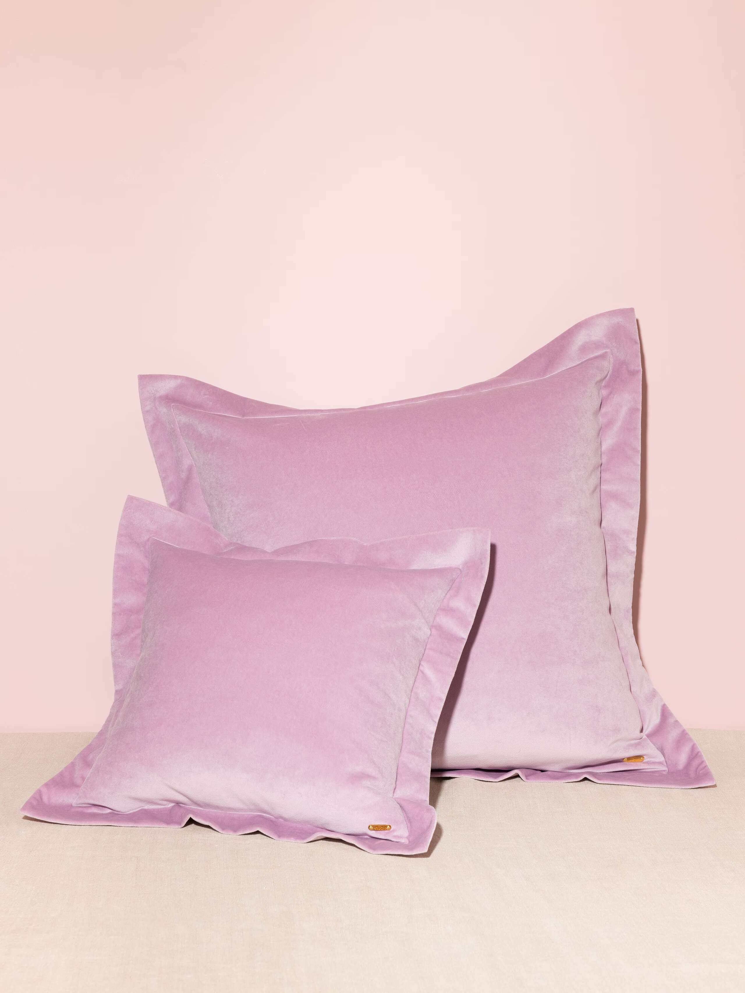 Picture of a beautiful pillow cover made of light lilac cotton velvet