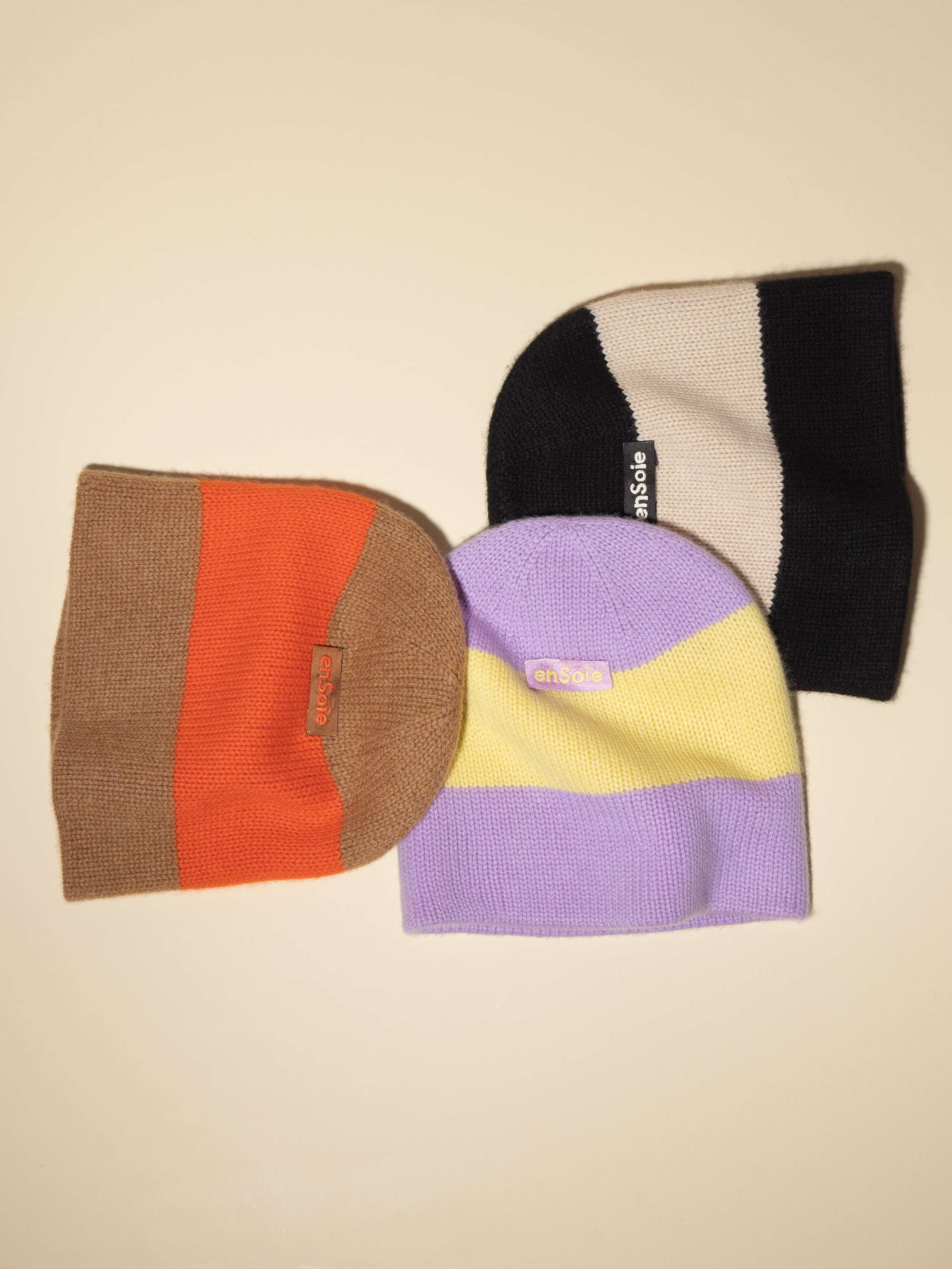Picture of three striped cashmere beanies