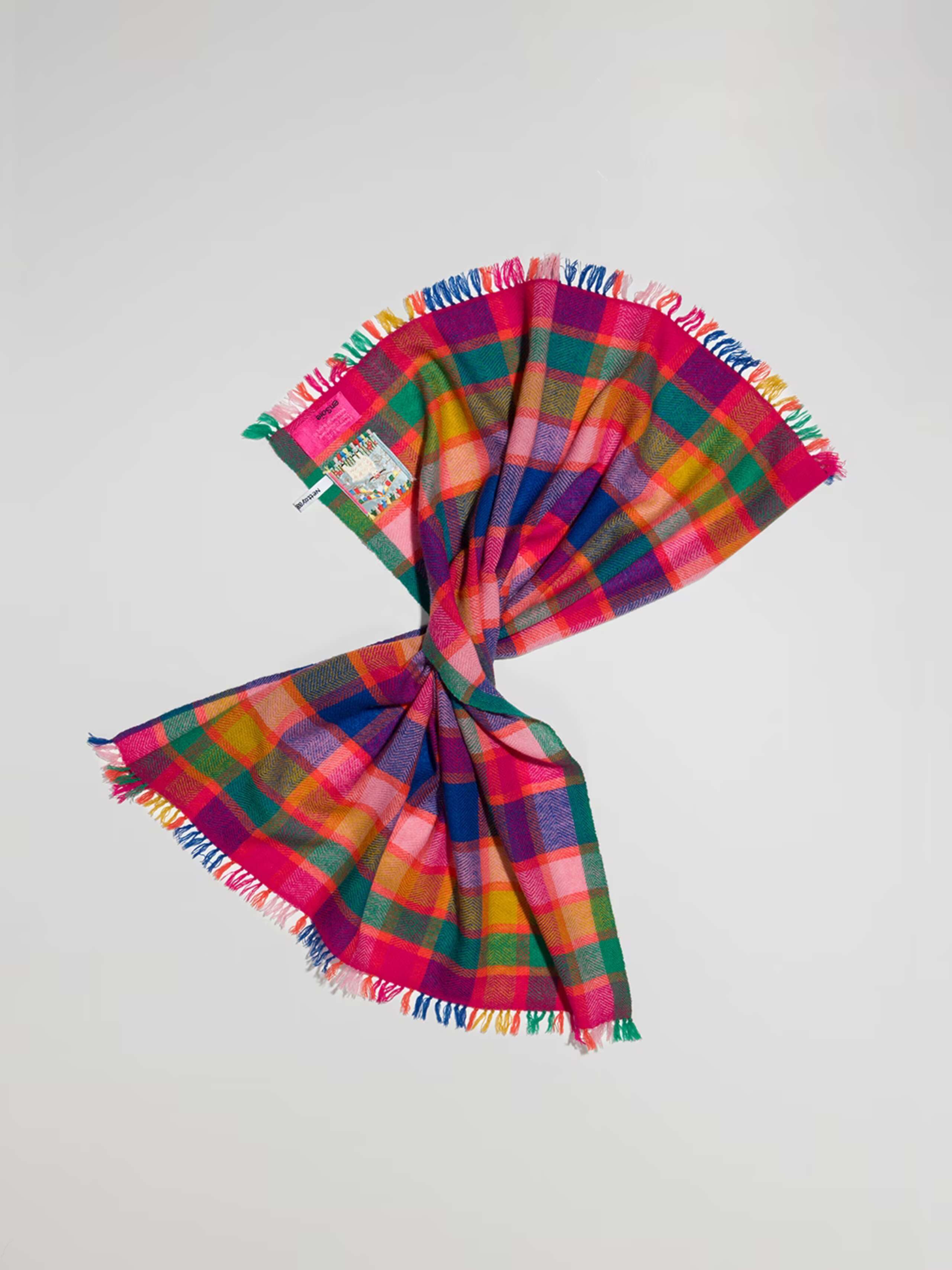 Blia mini stole cashmere in a firework check multicolour pattern