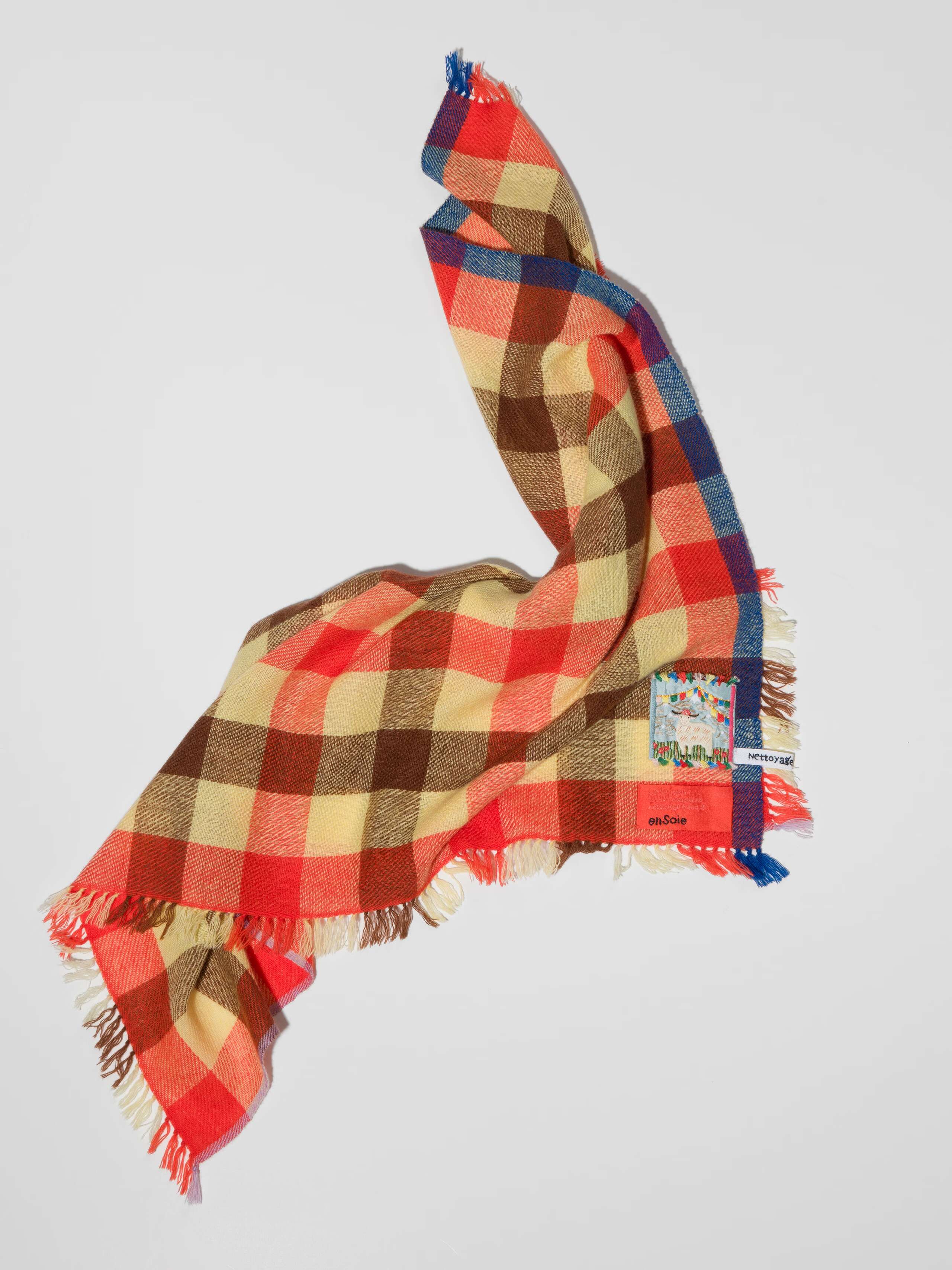 Blia mini stole cashmere in a multicolour check pattern lucky lapin