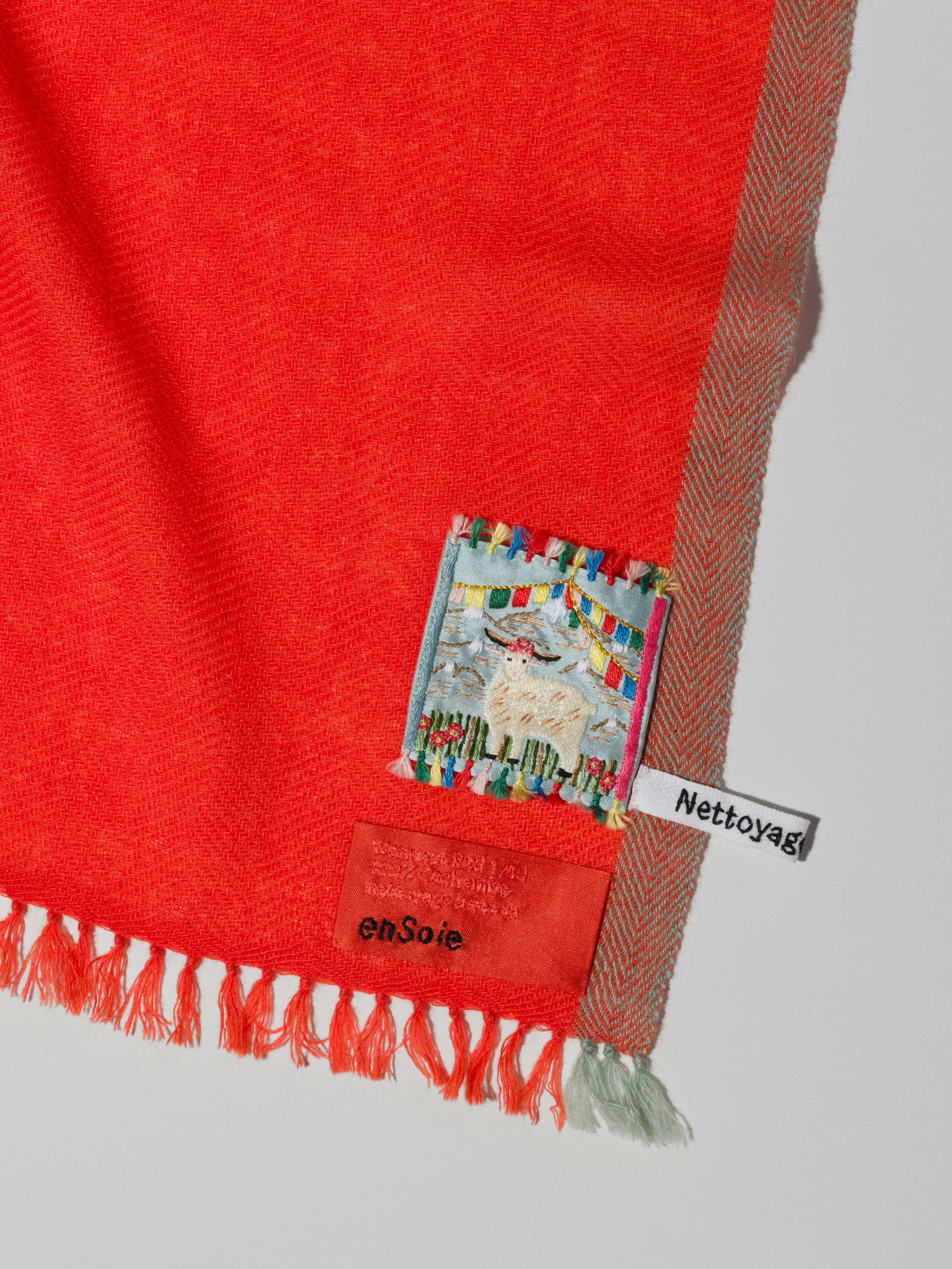 Detail Shot of Blia mini Stole in cashmere in warmest red