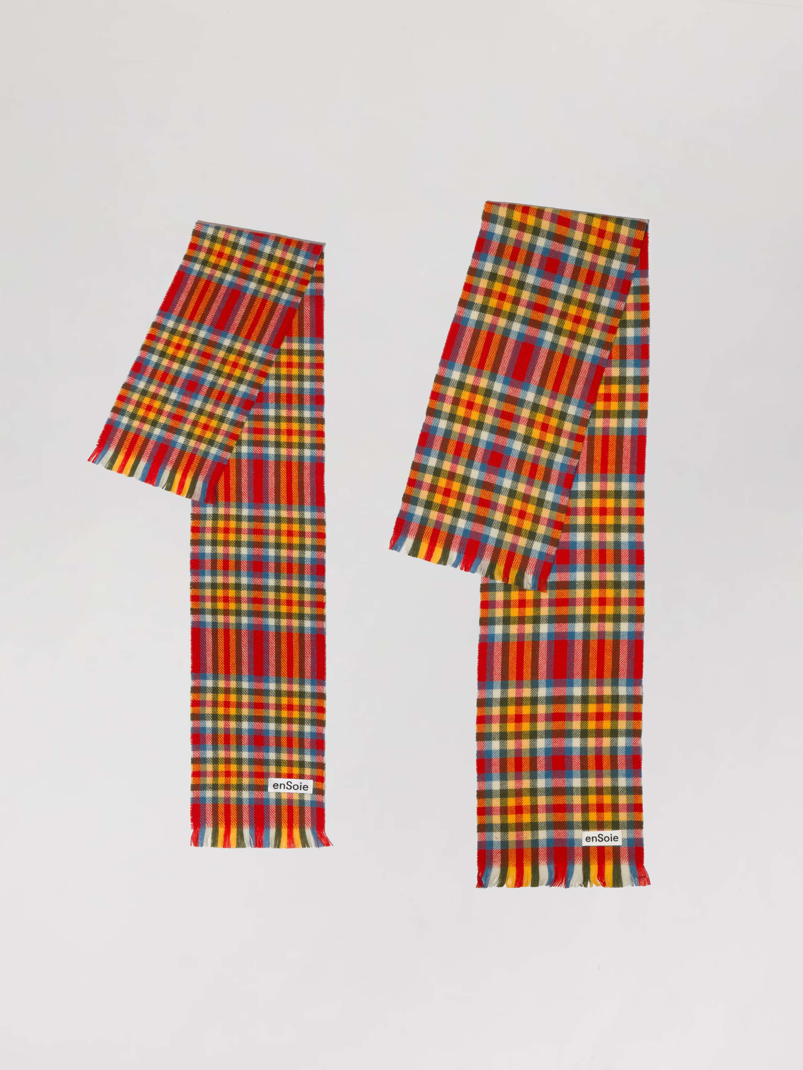 Picture of two colourful wool scarfs