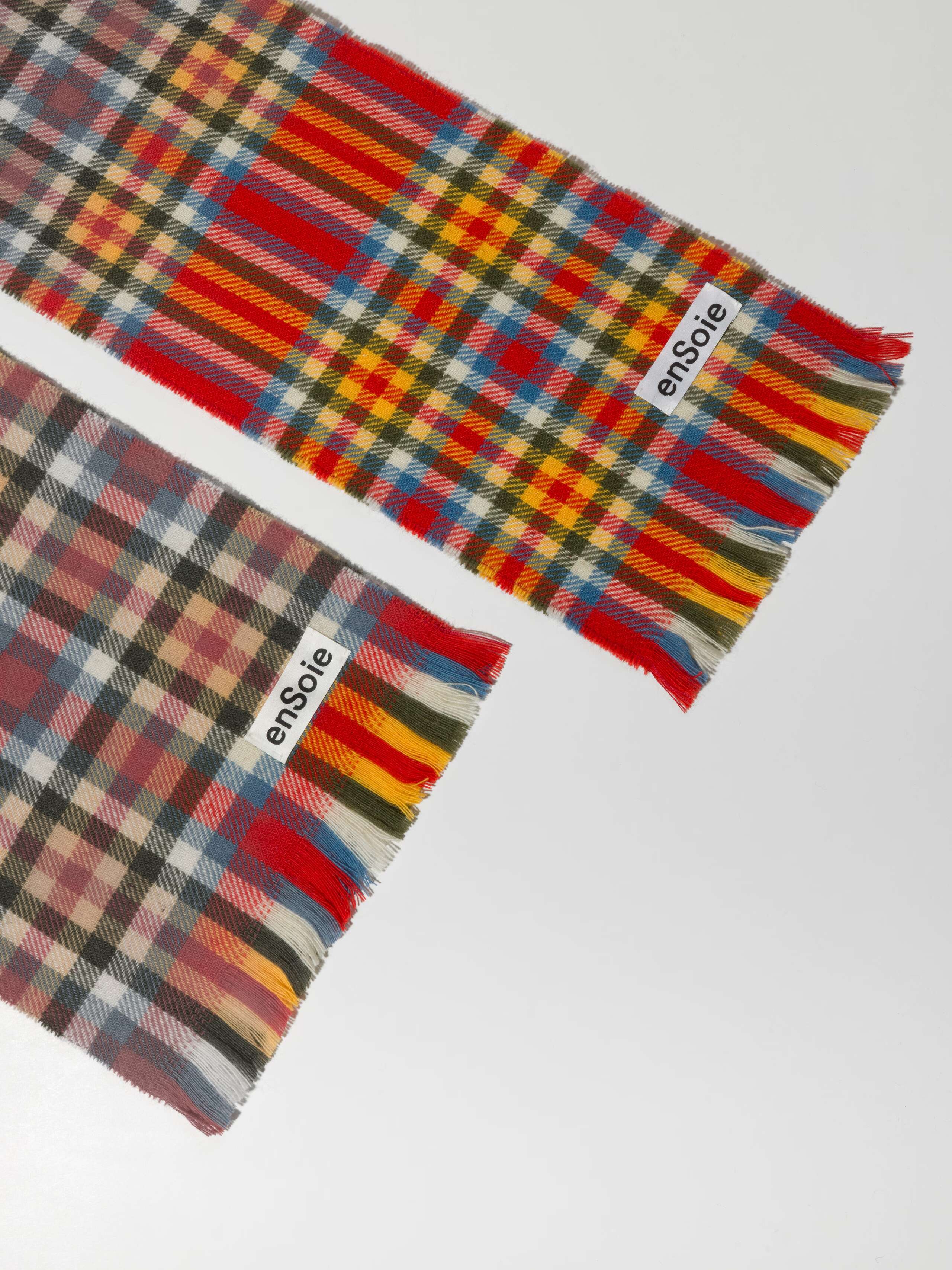 Picture of two colourful wool scarfs
